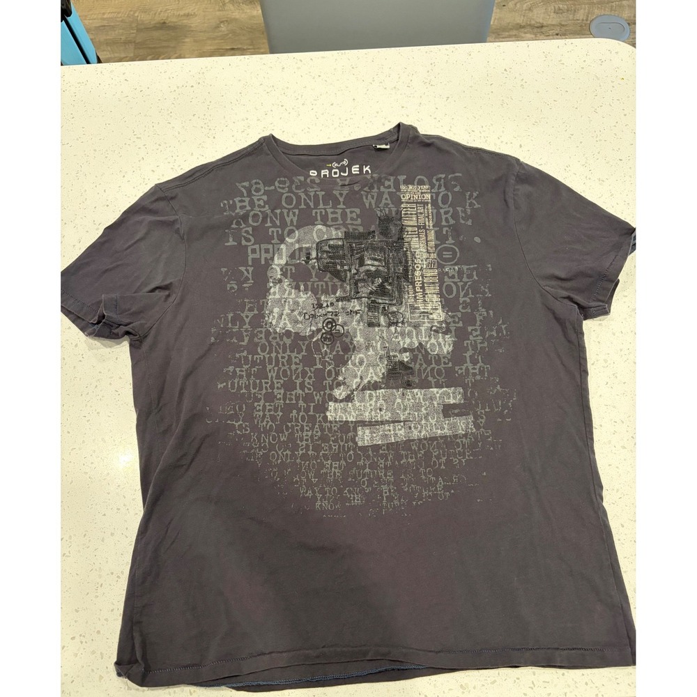 Projek Raw Mens XL Graphic T-Shirt Faded Black Skull Typography Streetwear